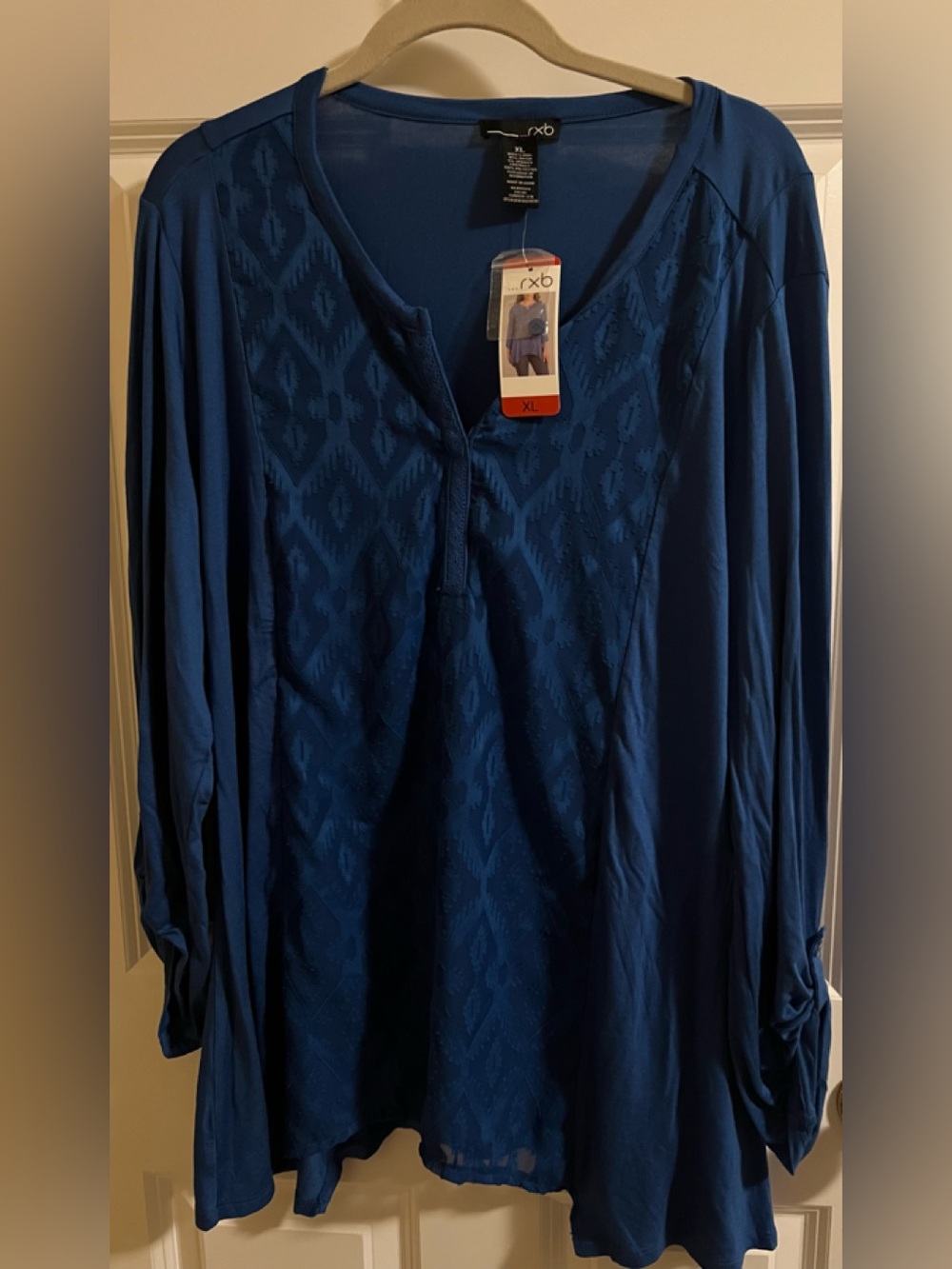 NWT rxb royal blue shark bite hem tunic. Size XL